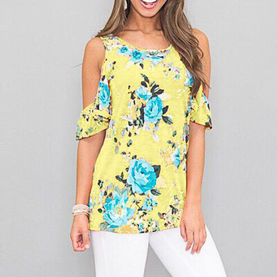 

Nomeni Fashion Womens O-Neck Strapless Printing Short Sleeve Shirt Easy Blouse Tops