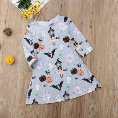 

Toddler Kids Baby Girls Halloween Cartoon Print Long Sleeve Dress Casual Clothes