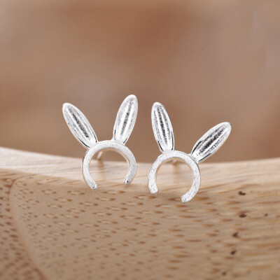 

Womens Cute Rabbit Ear Studs Tiny Sweet Sterling Silver Plated Earrings