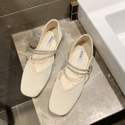 

Mary Jane grandma shoes flat soled square shoes summer shallow fairy water drill bean shoes soft soles pregnant women