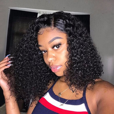 

180 Density Curly Lace Front Human Hair Bob Wig For Black Women Short Malaysian Virgin Hair Pre-Plucked Curly Wig Natural Color