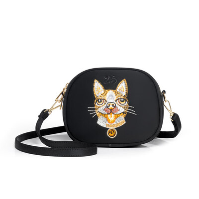 

Fashion embroidery bag cat head embroidery nylon Oxford cloth bag shoulder Messenger bag canvas bag