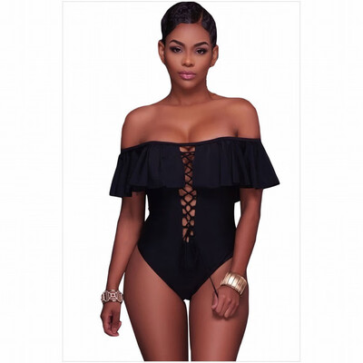 

Tube top word collar off-shoulder triangle one-piece swimsuit