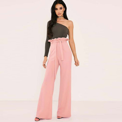 

Woman High Waist Solid With Belt Long Bodycon Pants Casual Clubwear