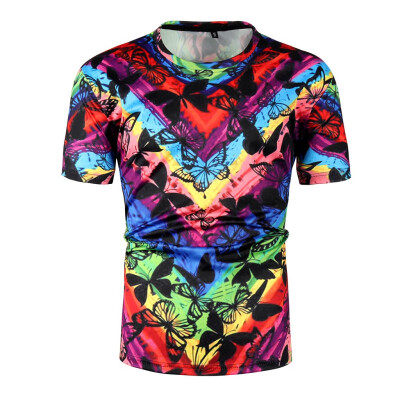 

Toponeto Mens Round Neck Slim Casual 3D Print Colorful Sport Short Shirts Blouse Tops