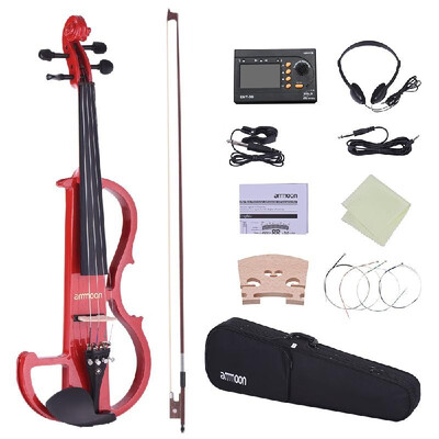 

ammoon Full Size 44 Solid Wood Electric Silent Violin Fiddle Style-2 Ebony Fingerboard Pegs Chin Rest Tailpiece with Bow Hard Cas