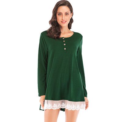 

Nomeni Women Spring Long Sleeve O Neck Lace Patchwork T Shirt Pullover Tops Blouse