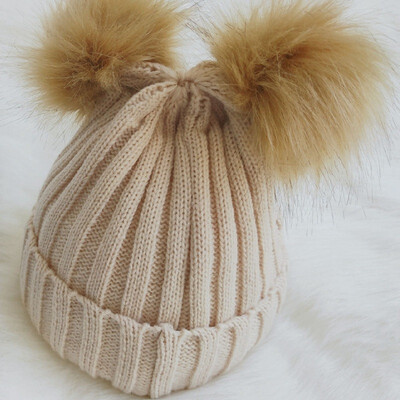 

Baby Hat Winter Crochet Double Pompom Hat Girl Ball Cap kids Knitted Warm Beanie