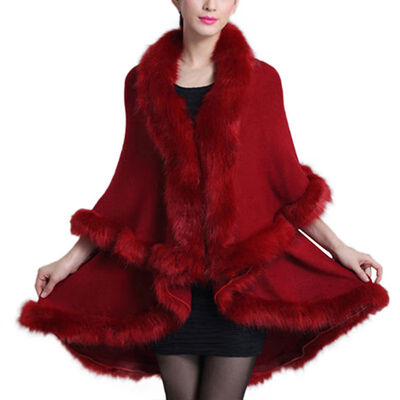 

Women Fine Knit Open Front Faux Fur Trim Layers Poncho Cape Shawl Cloak Cardigan Sweater Cape Coat New Arrived