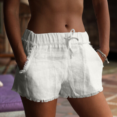 

Tailored Women Fashion Fringe Shorts Solid Color Shorts with Pockets Summer Shorts