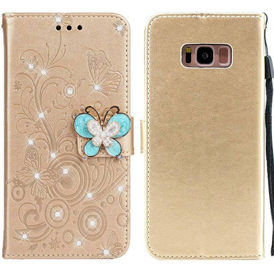 

MOONCASE Samsung Galaxy S8 Butterfly Rhinestone Embossed Leather Case - Gold