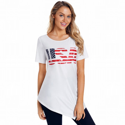 

Printed round neck short sleeve hem casual smock