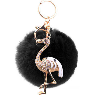 

Flamingo Keychain Rex Rabbit Fur Ball Exquisite Accessories Car Keychain