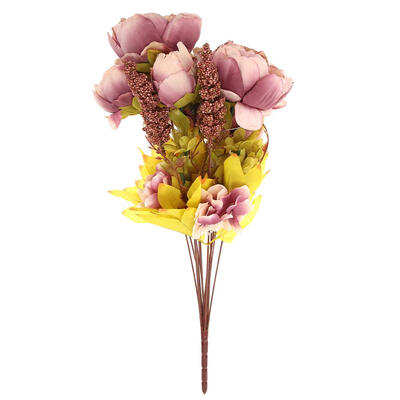 

European Silk Artificial Flowers Bouquet Vivid Peony Fake Leaf Home Decor