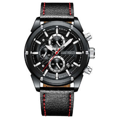 

MINI FOCUS MF0161G Quartz Watch Business Men Simple Sport Wristwatch Three Sub-Dials Calendar Second Minute Display Timer 3ATM Wat