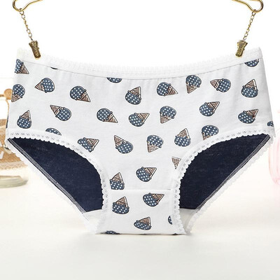 

Women Cute Printed Panties Briefs Scalloped Lace Bow Breathable Underwear Ladies Shorts Intimates Lingerie