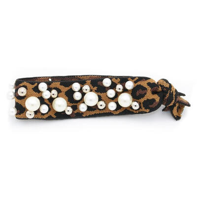 

Women Leopard Pearls Elastic Hair Rope Knotted Rainbow Girls Hairband Gift