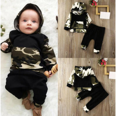 

Cool Camo Baby Boys Outfits Long Sleeve Hooded Outfit Set For Newborn Kids 0-3T