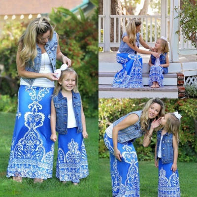

Womens Mother Daughter Matching Dresses Summer Girl Flower Midi Dress Clothes
