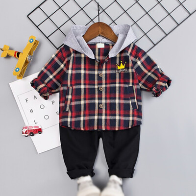 

Toddler Newborn Boy Autumn Outfits Long Sleeve Plaid Print Hoodie Shirt TopTrousers Casual Sets