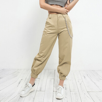 

Fashion Womens Pocket Beam Foot High Waist Casual Trousers Loose Tooling Pants