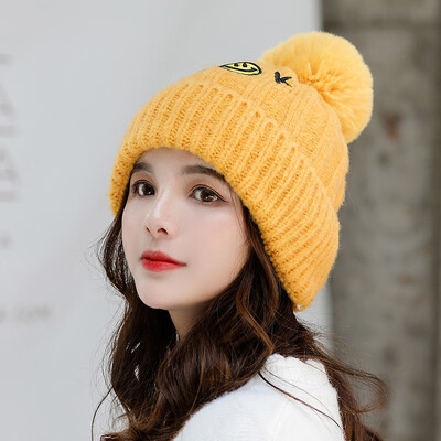 

Korean Autumn&Winter Wool Hat Outdoor Furring Thickening Heating Cap Letter Woman Ear Protector Ball Knitted Headgear