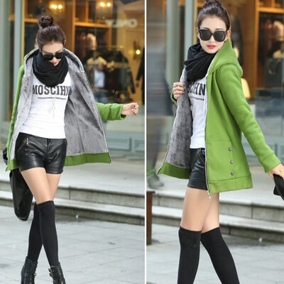 

Toponeto Womens Winter Warm Outwear Solid Hooded With Pockets Composite Coats Cardigan