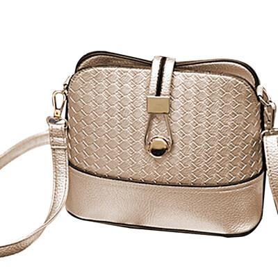 

Women Fashion Solid Color Woven Faux Leather Crossbody Shoulder Mini Shell Bag