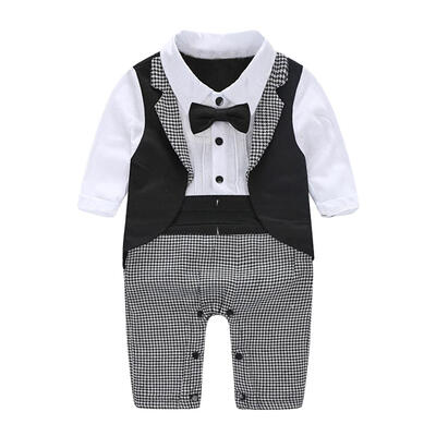 

Baby Gentleman Tuxedo Romper Infant Suit Necktie Newborn Boys Party Clothes
