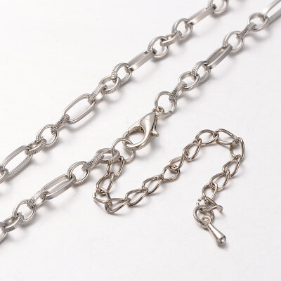 

Iron Figaro Chain Necklace Makings with Alloy Lobster Claw Clasps&Iron End Chains Platinum 299