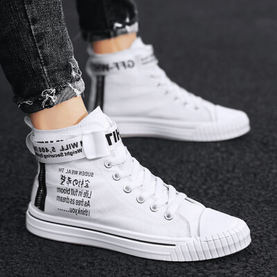 

Summer mens shoes mens casual wild shoes Korean version of the trend high canvas network red&white shoes tide shoes