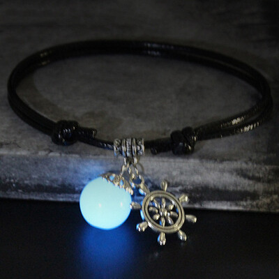 

Creative Glow In Dark Bracelet Female Jewelry Gift Handmade Black Rope Leaves Chain Bracelet