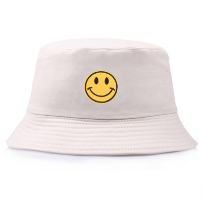 

5 Colors Smiling Face Embroidery Bucket Hats Summer Fashion Outdoor Fisherman Caps For Unisex Women Men Visor Caps