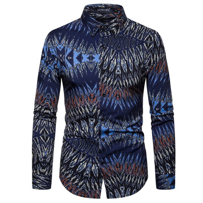 

Toponeto Mens Ethnic Style Vintage Printing Slim Long Sleeve Dress Shirt Blouse Tops