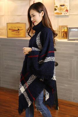 

2018 autumn&winter European&American wool knit shawl cloak female scarf hooded collar thick Korean version of warm