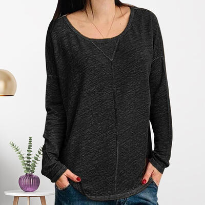 

Fashion Women Autumn T-shirts Long Sleeves Loose O-neck Solid Color Tops