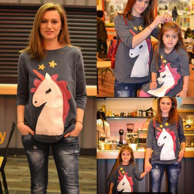 

Mother And Daughter Unicorn Matching Clothes Women T-shirt Tops Kids Girls Dress