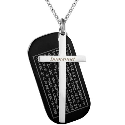 

European And American Simple Stainless Steel Cross Tag Necklace Titanium Steel Military Brand Pendant