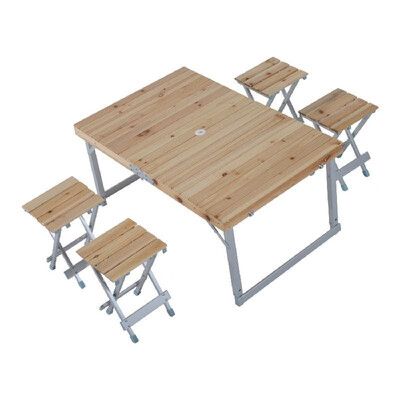 

Height Adjustable Folding Outdoor Picnic Table with 4 Seats – Natural Wood&Silver