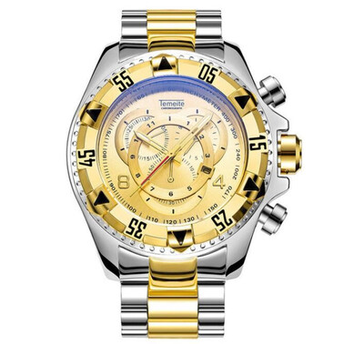 

personality men stainless steel big watches golden fashion male top luxury quartz watch American style calendar clock
