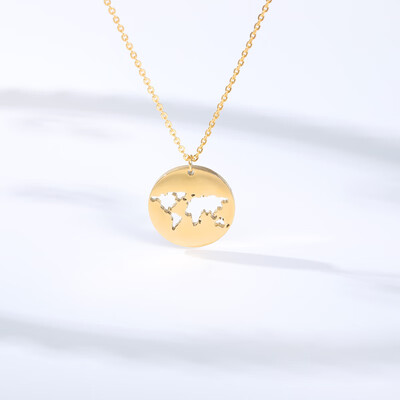 

Creative Clavicle Chain World Map Necklace Women Geometric Round Vintage Origami Circle Globetrotter Necklaces&Pendants