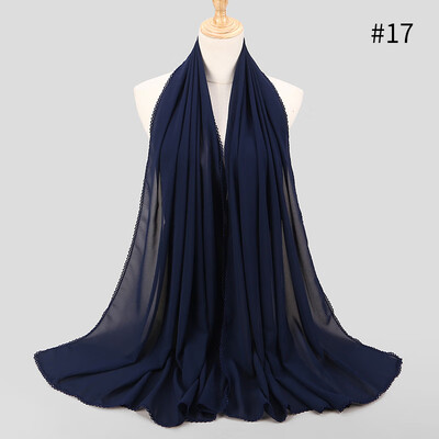 

Elegant style ladies monochrome lace stitching scarf supply source pearl chiffon scarf Muslim MSL037