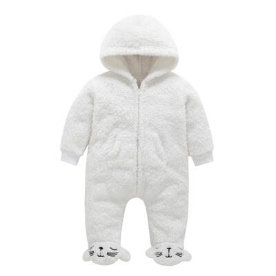 

Solid Color Baby Rompers Fleece Cartoon Winter Front Zipper Hooded Jumpsuit