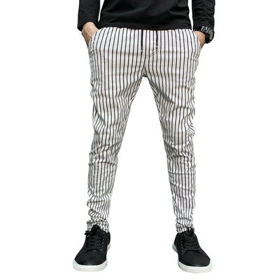 

Men Slim Fit Skinny Pants Fashion Grey With Stripe Casual Solid Color Pants New