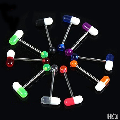 

colourful pill type tongue stud surgical steel ring bar cute piercing tongue