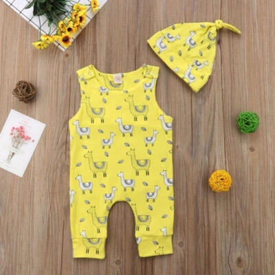 

USA Toddler Infant Baby Boys Girl Alpaca romperJumpsuit Hat Outfit Set Playsuit