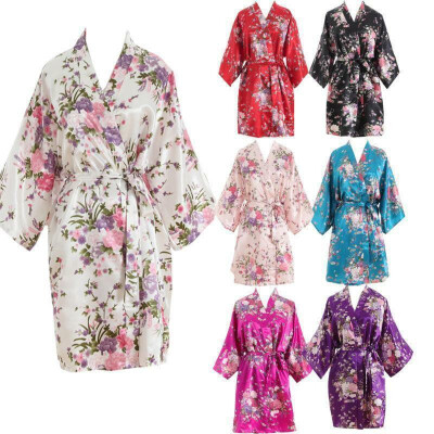 

Women Long Bride Robe Satin Silk Night Dressing Gown Bathrobe Bridesmaid Kimono