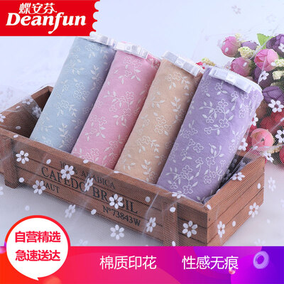 

Butterfly Ann Fen underwear womens mid-waist sexy no trace 95 cotton printed triangle underwear female mixed color 4 shorts recommended waist 21-23
