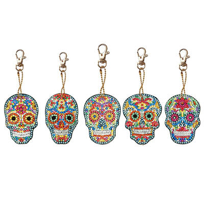 

5pcs DIY Full Drill Special Shaped Diamond Painting Skull Keychains Jewelry