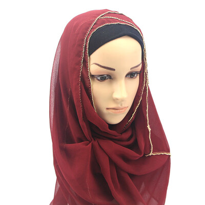 

Hui nationality cover headband pearl chiffon studded beaded headscarf foreign trade hot headscarf wholesale MSL007